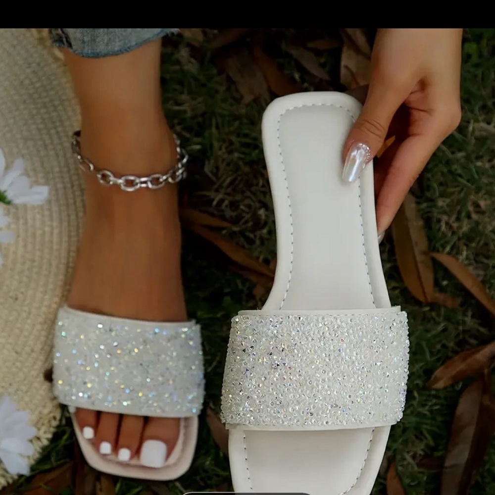 Size 9 white / off white sandals with rhinestones